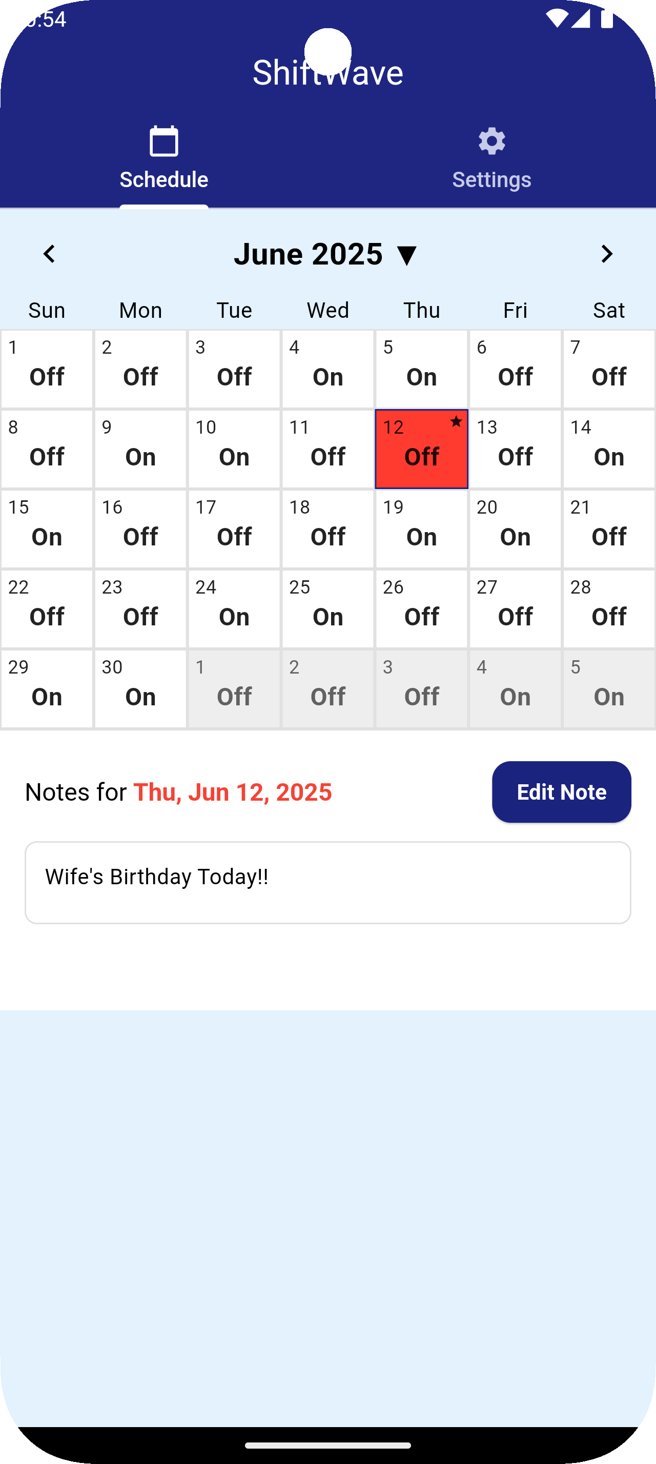 ShiftWave Calendar View